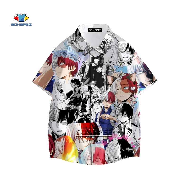 Bakugou Katsuki Todoroki Shouto Shirt Kawaii Many Faces Men Hawaiian Shirt 3D Print Summer Casual Beach Shirts Short Sleeve Tops