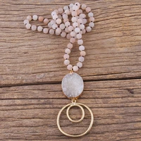 rh fashion bohemian jewelry semi precious stones knotted natural druzy stone links round metal pendant necklaceswomen boho gift