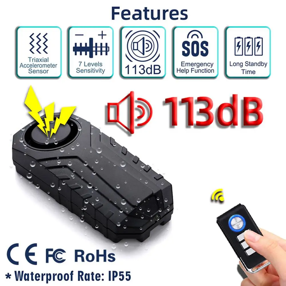Remote Control Bicycle Alarm Wireless Vibration Anti-theft Suitable For Motorcycle/door/window Displacement Sensor | Автомобили и