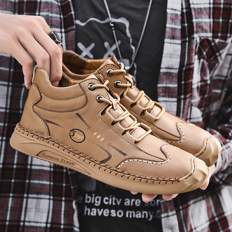 Модные мужские ботинки плюшевые кожаные ковбойские ботильоны теплые зимние с