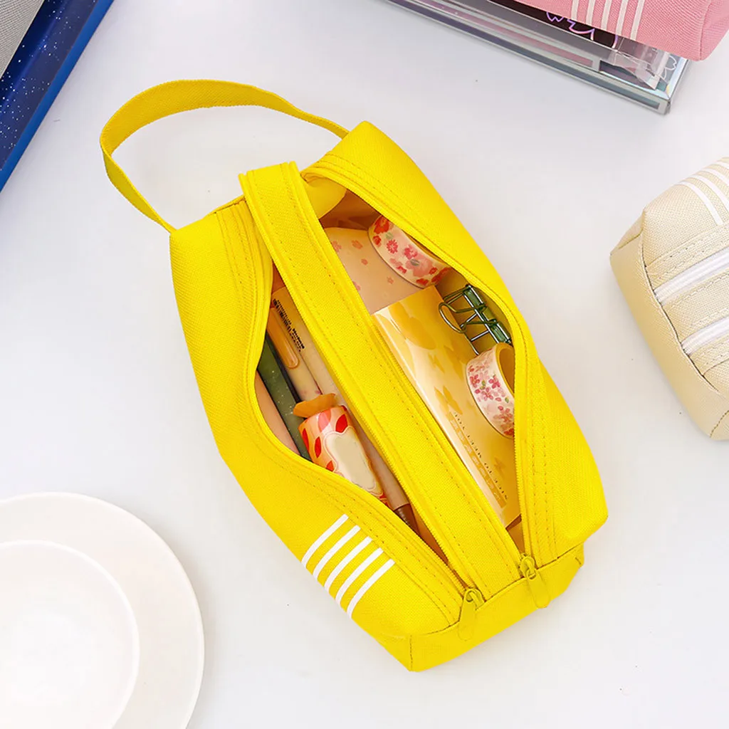 Двойной Слои большой Ёмкость из парусины застежка-молния карандаш чехол каваи