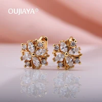 oujiaya new white flower wedding earrings women gold drop natural zircon dangle earring fashion party fine hot jewelry a102