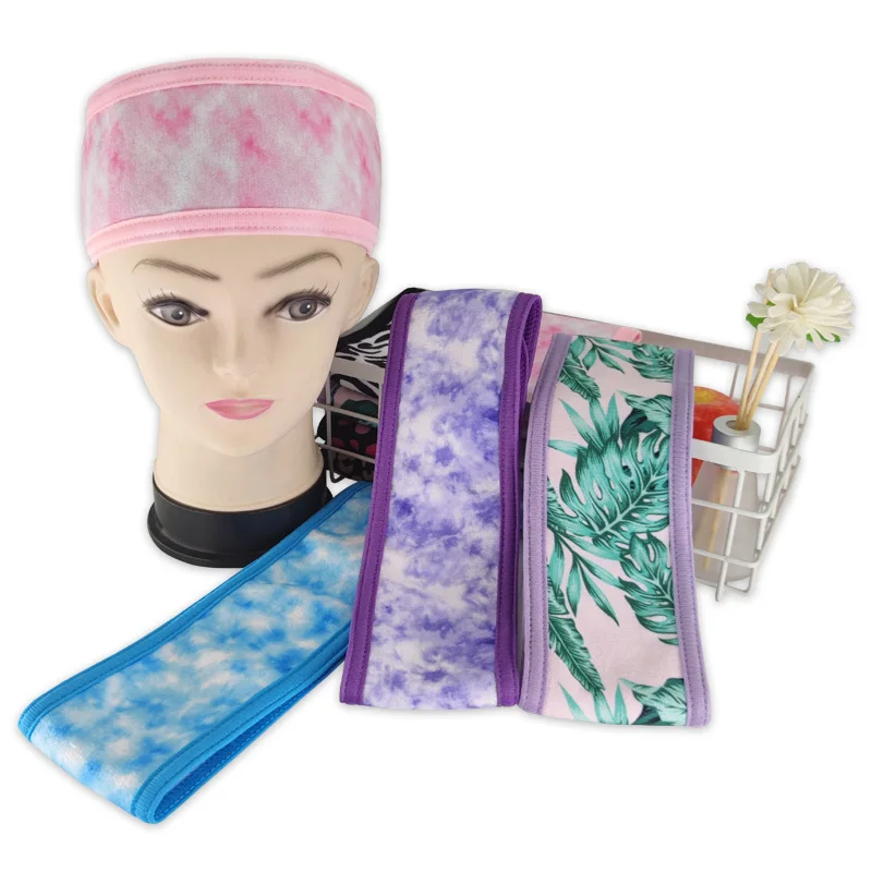 1 Pack printed Spa Makeup  Head band,Ultra Soft Adjustable Spa Facial Head band  with Magic Tape