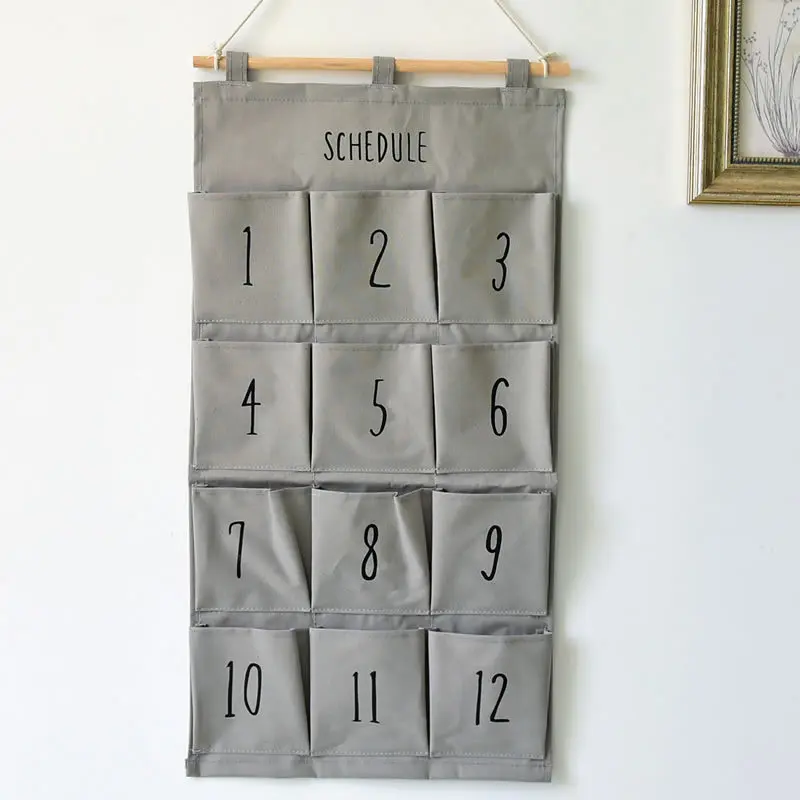 

Multicolors Denim fabric 12 cells solid color hanging pocket home closet organizer storage bag behind the door bag organizador
