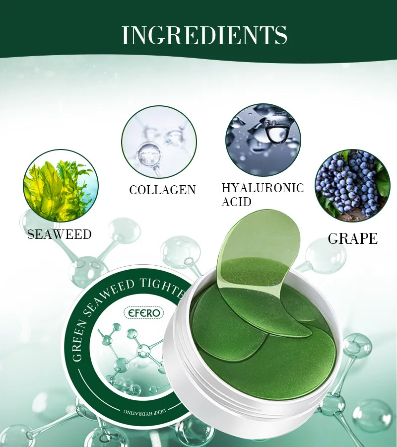 

Gold Collagen Eye Mask Seaweed Green Algae Eye Patches for Dark Circle Hydrating Eye Pad Anti-Wrinkles Nourishing