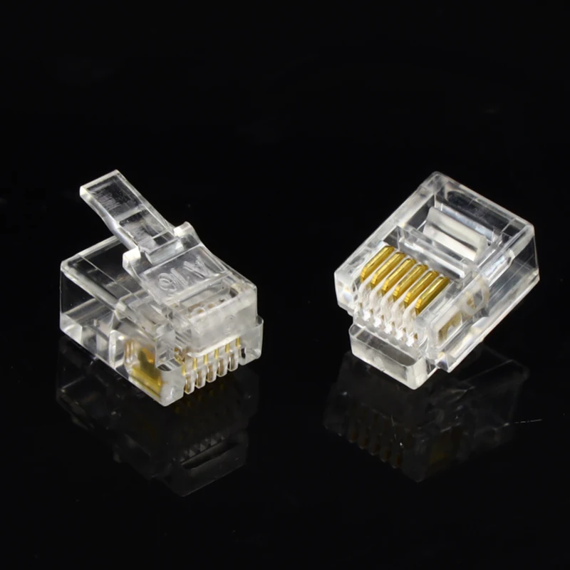 50 шт./лот RJ11 RJ12 Разъем DIY Кристалл головы Ethernet телефон модульный разъем Jack 6P6C 6 шпильки правой пряжкой Кабельный разъем