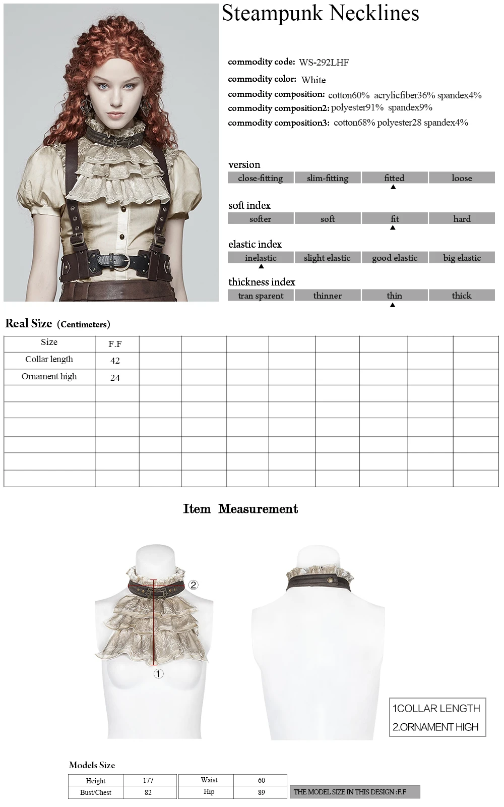 

PUNK RAVE Women's Steampunk Necklines Gothic Retro Mesh Flower Lace Stitching of Ruffled Edges Gown Necktie