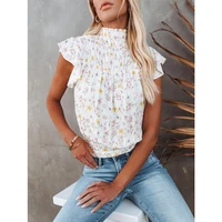 women summer blouse shirts turtle neck ruffle blouses floral print office ladies sleeveless casual tops ladies clothes