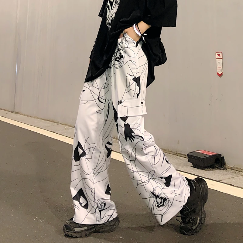 Женские широкие брюки с принтом OCEANLOVE Harajuku свободные высокой талией в японском