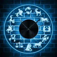 Zodiac Sign LED Light Wall Art Home Decor Wall Clock With Colorful Backlight Glow In Dark Vintage Design Illuminated Wall Clock