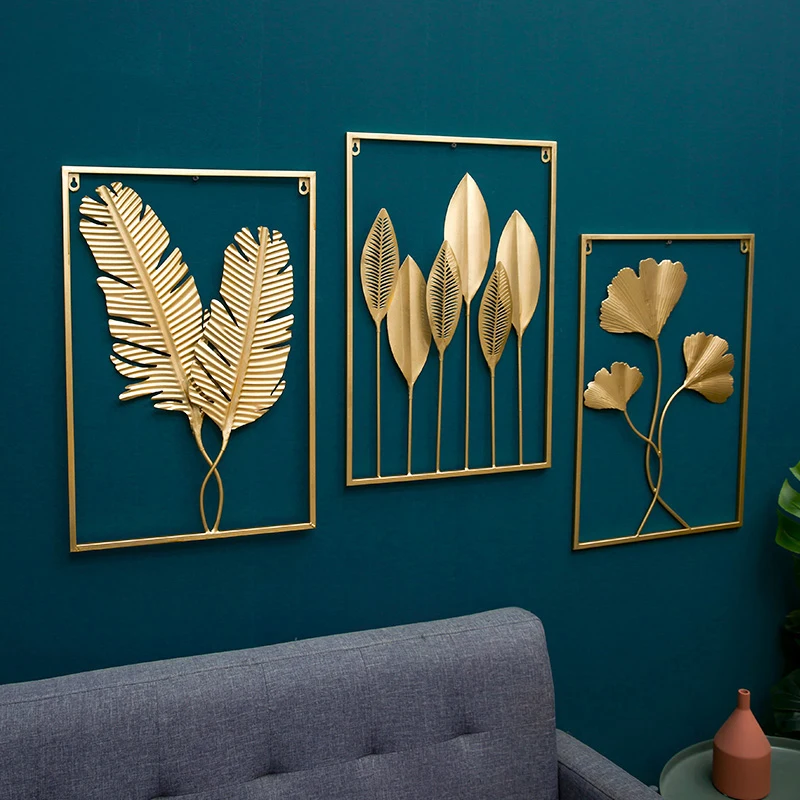 

Nordic modern simple rectangle home decor fashion light luxury living room wall hanging creative gold leaf decorative painting