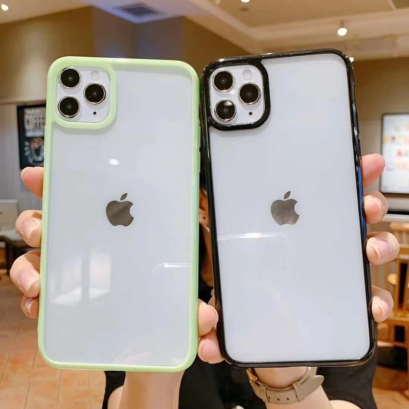 Candy Color Soft Bumper Phone Case For iPhone 13 12 Mini 11Pro XR XS Max X XS 7 8 6S Plus SE2 Shockproof Transparent Back Cover