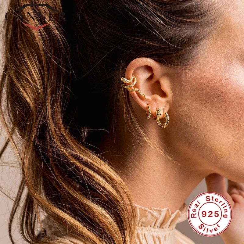 Женские серьги-клипсы CANNER серьги из серебра и золота 925 пробы в виде змеи без