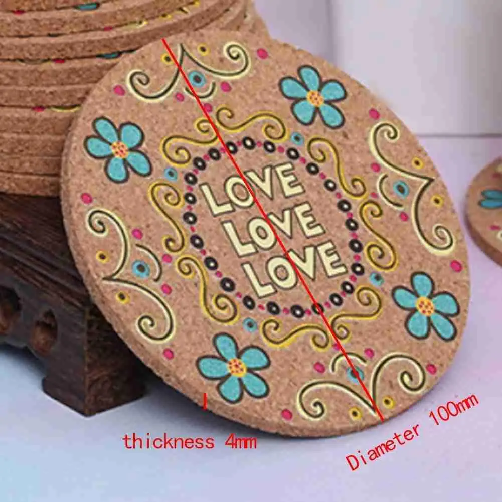 

1Pc Hot Stamping Cork Cup Mat Anti-Scalding Non-Slip Coffee Party Color Table Coaster Decoration Mat Round Drink Q6N1