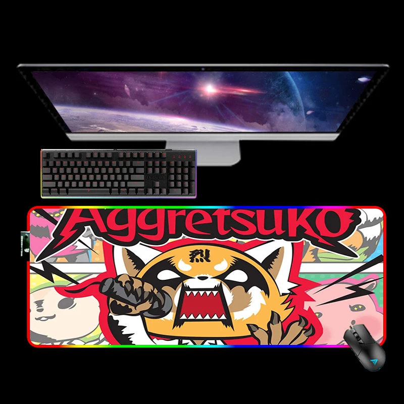 

Anime Aggretsuko Rgb Mousepad Gamer Girl Backlit Mat Mouse Pad Xxl Kawaii Gaming Keyboards Computer LED Mausepad 90X30CM Deskmat