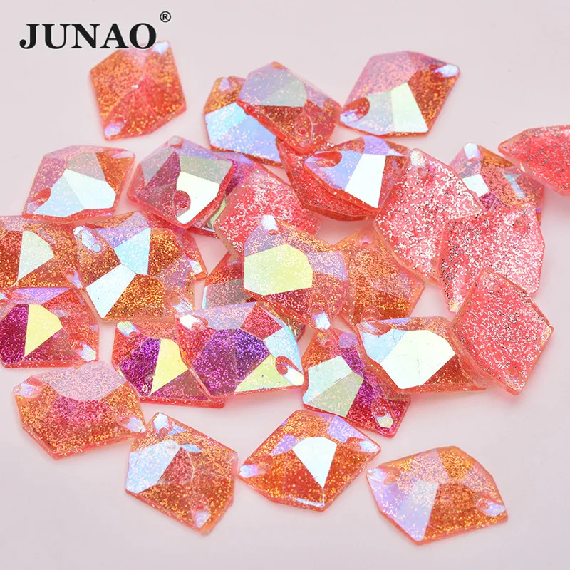 JUNAO 16*20mm Glitter Green AB Crystal Sewing Resin Rhinestone Applique Sew On Strass Flat Back Gems For Crafts Supplies | Дом и сад
