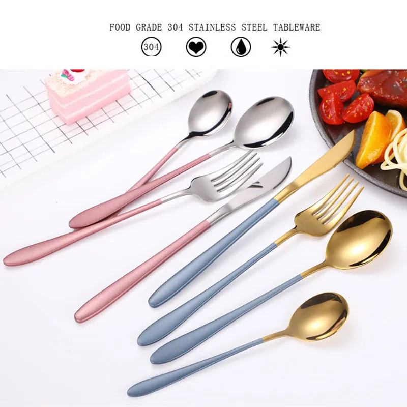 Серебряный металлический набор столовых приборов стальной столовый для кухни