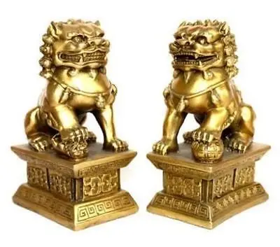 A Pair Chinese   Classic Palace Lion Brass Statue Foo Dogs Lions 11cm