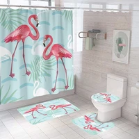 pink flamingo shower curtains sets pink animals pedestal rug lid toilet cover bath mat home colorful custom bathroom 4pcs set