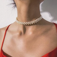 korean version multi layer imitation pearl clavicle short necklace woven geometric pearl lady temperament wedding party necklace