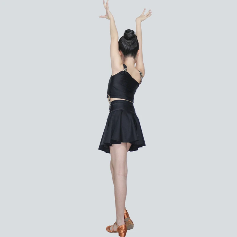 

Girls Dancing Dress Latin Tango Ballroom Costume Summer Sexy Navel Black Dress Kids Performance Competition Dance Clothing 3891