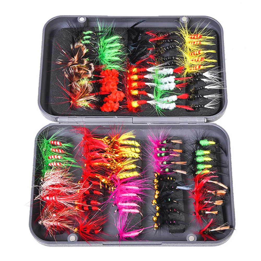 

Fly Fishing Flies Bait Kit 100pcs/box 20 Colors Fly Fishing Lures Bass Salmon Trouts Flies Dry/Wet Fishing Feather Baits Tackle