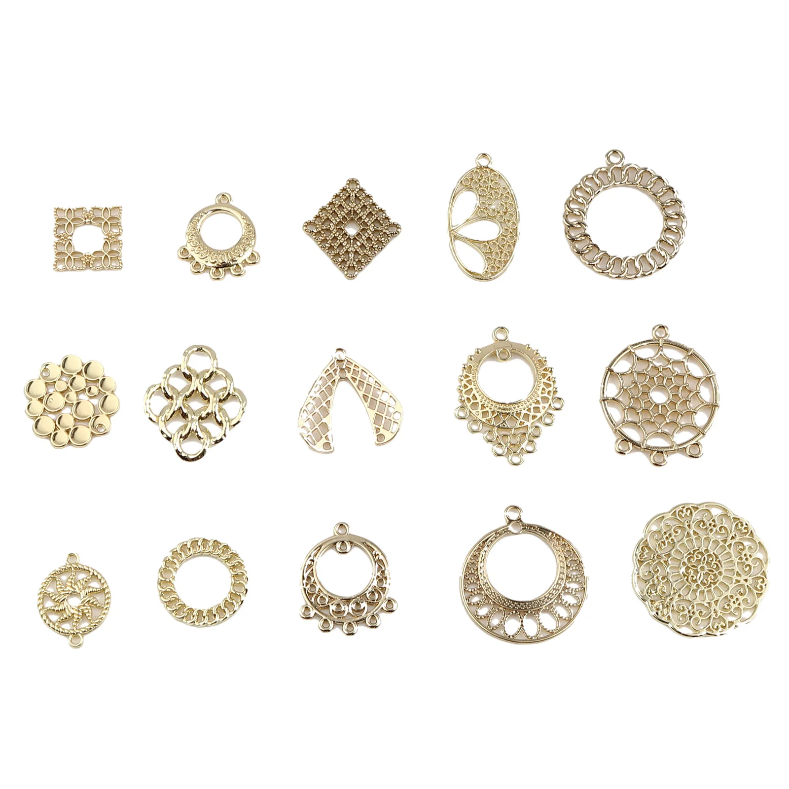 

5pcs Gold Color Charms Geometric Hollow Pressed Flower Frame Charm Pendant Earring Anklet Accessories for Jewelry Making Finding
