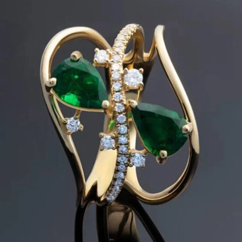 

Fashion Luxury Natural Transparent Olive Water Drop Crystal Zirconia Female Ring for Women Engagement Wedding Jewelry Size 5-11