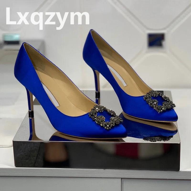 

Туфли стразы женские, Элегантные Высокие каблуки, Шелковый верх, заостренный носок, натуральная кожа, Хрустальная Пряжка, шпильки, свадебна...