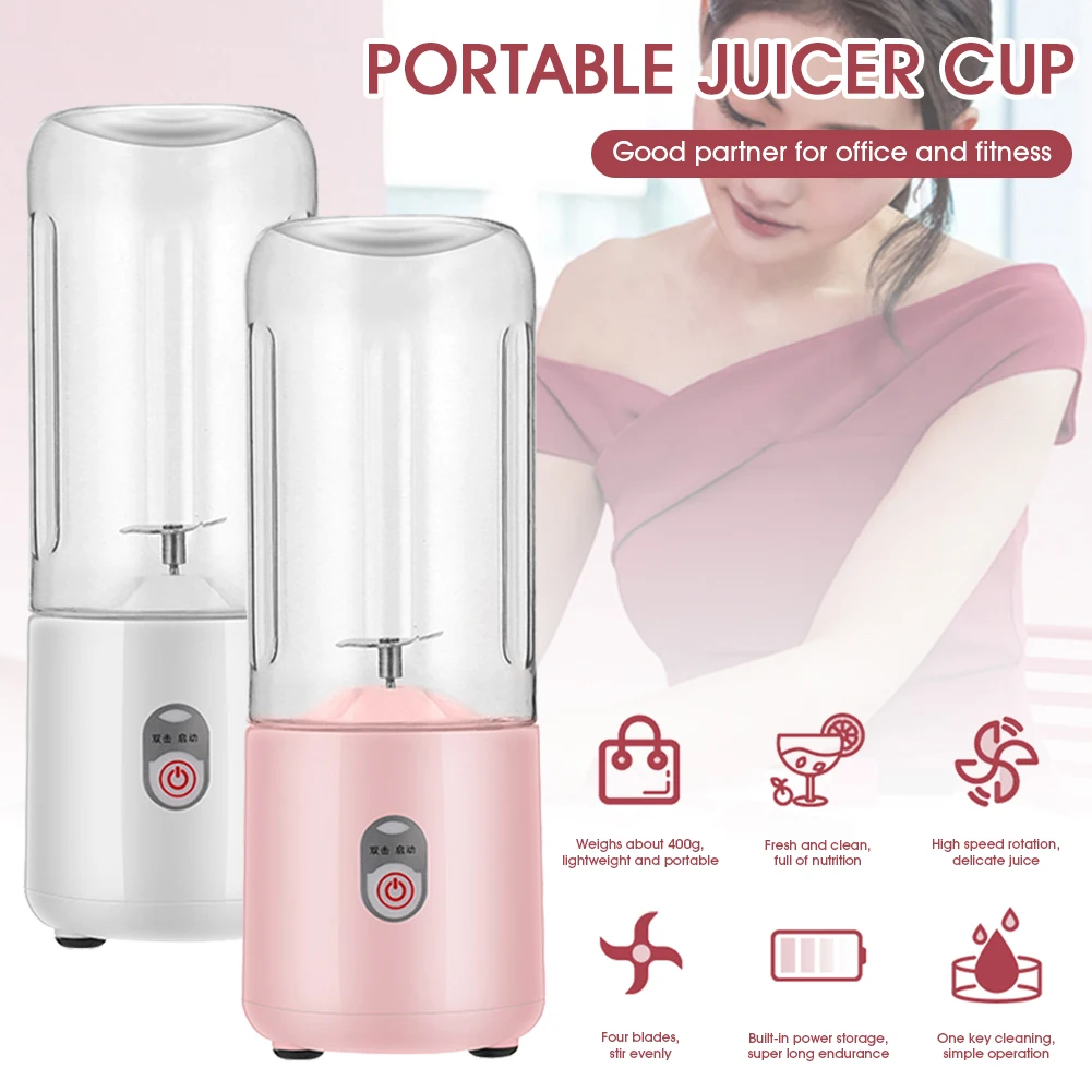 

Electric Portable Blender USB Rechargeable Fruit Juice Mixer with 4 Blades Personal Juicer Cup for Fruit Smoothie Milkshake