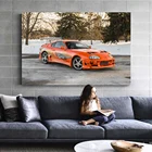 Toyota Supra оранжевый гоночный автомобиль Пол Уокер спортшрам плакаты настенное Искусство Печать на холсте картины для домашнего декора