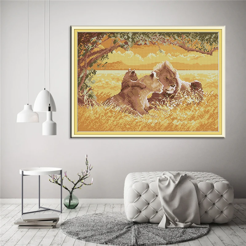 Набор для вышивки крестиком Joy Sunday Семья льва с рисунком Canva 11 и 14CTCloth рукоделие |