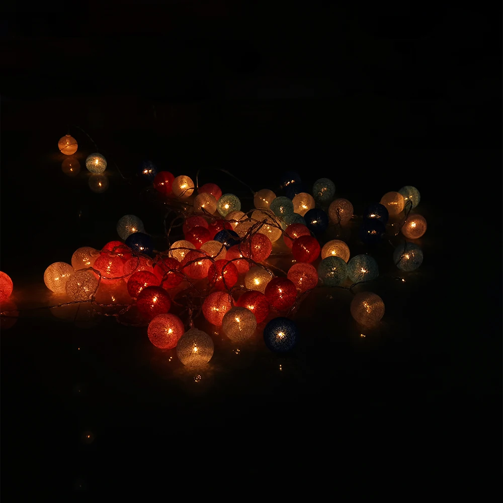 

40/20 LED Cotton Ball String Light Battery Operated Colorful Garland Fairy Lights for Home Wedding Christmas Party Outdoor Decor