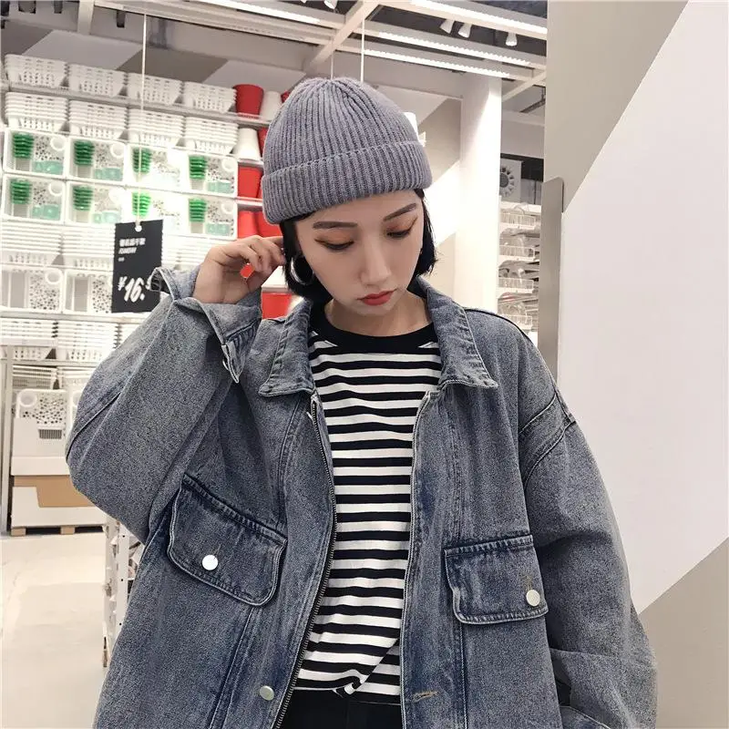 

2021 spring new Hong Kong style denim jacket female retro Korean style handsome bf wind thin loose jacket jacket