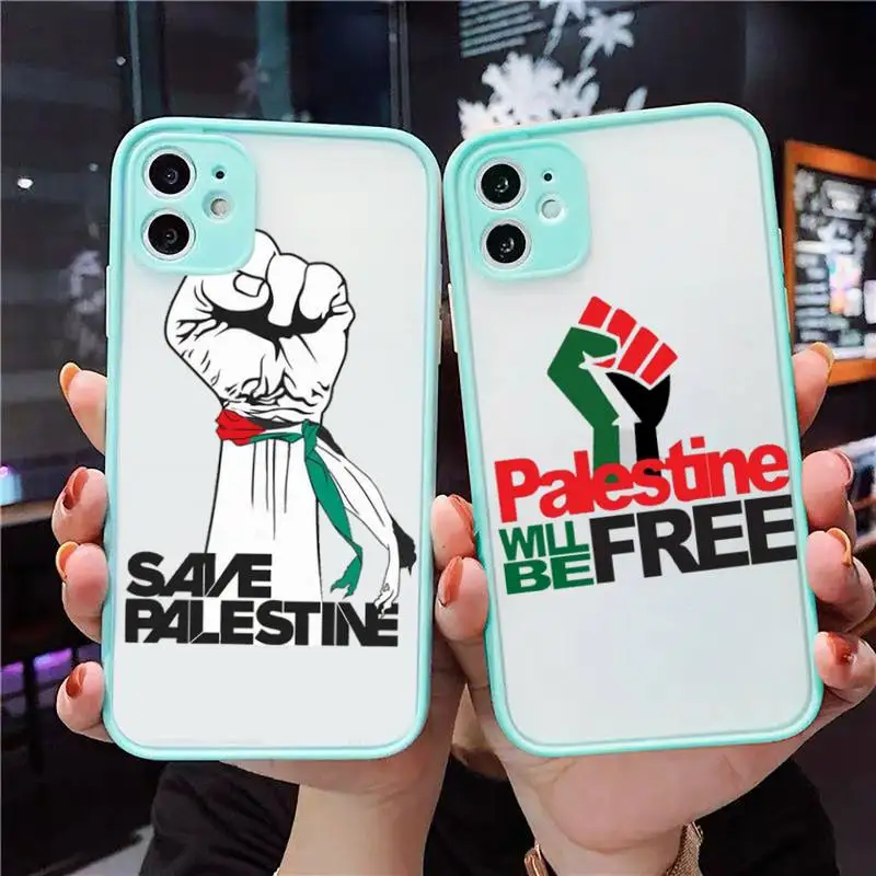 

Free palestine Phone Case For iPhone 12 11 Mini Pro XR XS Max 7 8 Plus X Matte transparent blue Cover