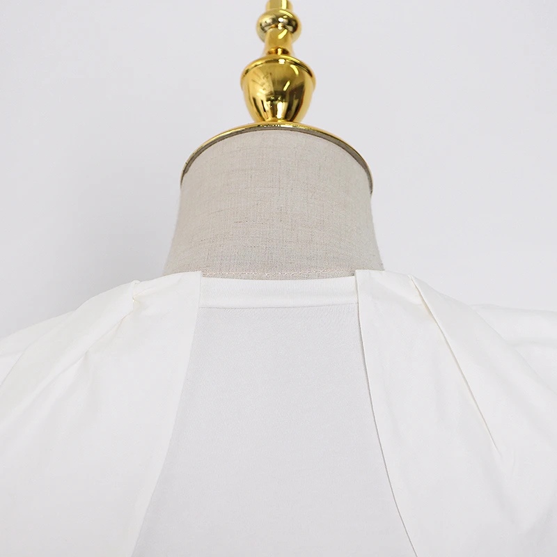 

GALCAUR Elegant Patchwork T Shirt For Women O Neck Puff Short Sleeve Slim Solid Ruched T Shirts Female Fashion Clothing 2020 New