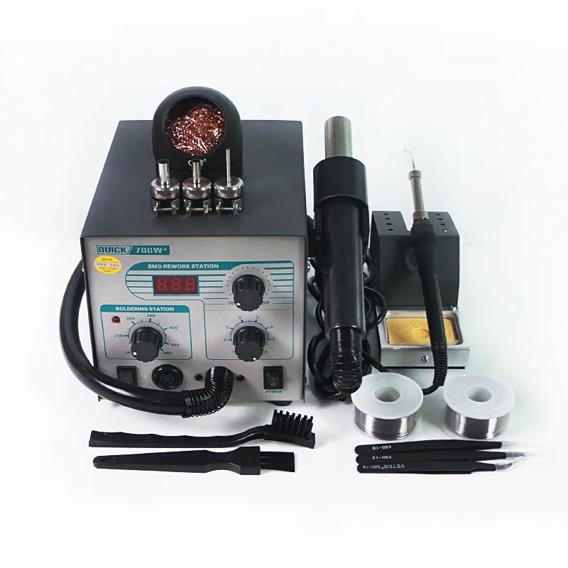 

BGA Solder Station QUICK 706W+ Digital Display Hot Air Soldering Iron Lead-free Rework Station With 3 Nozzles Solder