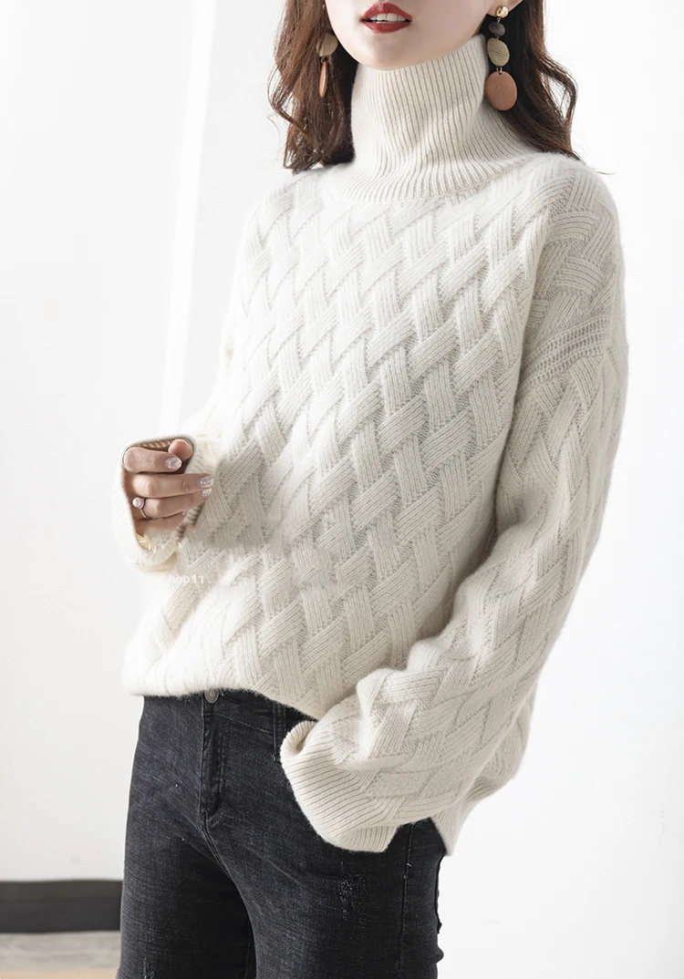 Кашемировый свитер женский с высоким воротником однотонный вязаный пуловер