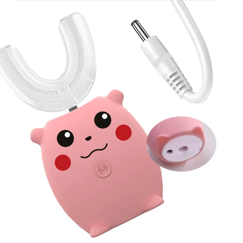 Cepillo de dientes el&eacute;ctrico s&oacute;nico para Beb&eacute; y Ni&ntilde;o, cuidado Dental inteligente en forma de U, de silicona, autom&aacute;tico, con dibujos animados-5