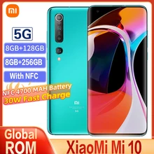 Global Rom Xiaomi Mi 10 5G Smartphone 8GB+256GB Snapdragon 865 Octa Core 100 Million Pixels NFC 90HZ AMOLED Curved Screen