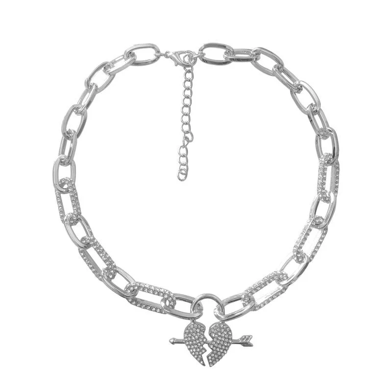 

SexMara 2021 New Trend Punk Exaggerated Diamond Love Pierce The Heart Clavicle Chain Choker Necklace For Women Girls Jewelry