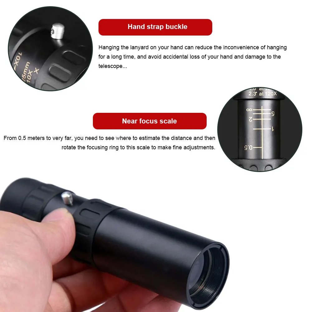 

10-30X High Power Monocular Telescope Hunting Camping Solo Telescope 5000M And BAK4 Prism Lens Low Light Night Vision Eyepiece