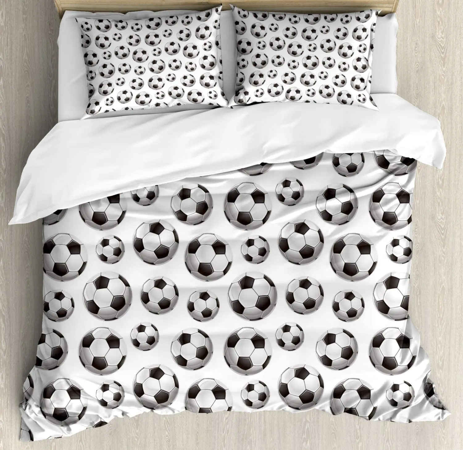 

Cartoon Sports 3-Piece Bedding Set 86"x70" , Pattern with Vivid Graphic Soccer Balls Sports Athletics Hobby Theme bedding set