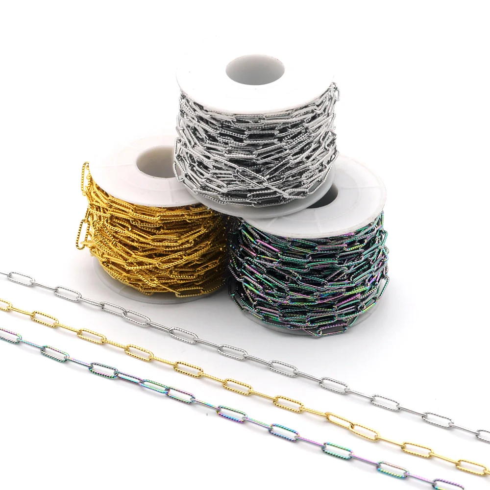 

10 Meters 100% Stainless Steel 4x12mm Circle D Rolo Textured DIY Jewelry Chain Wholesale Top Quality Earring Finding