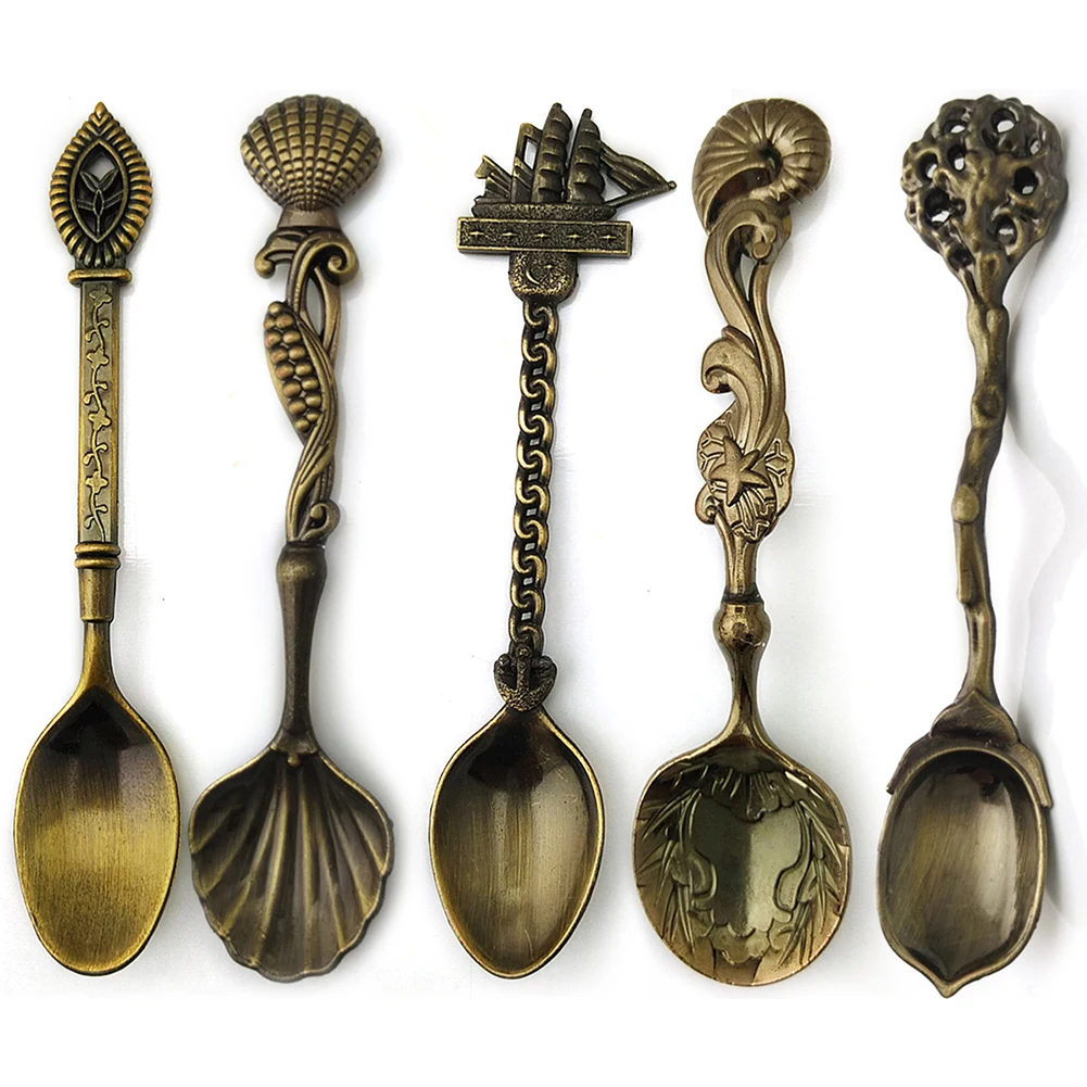 5 шт. кухонные винтажные бронзовые резные столовые приборы мини-десерты