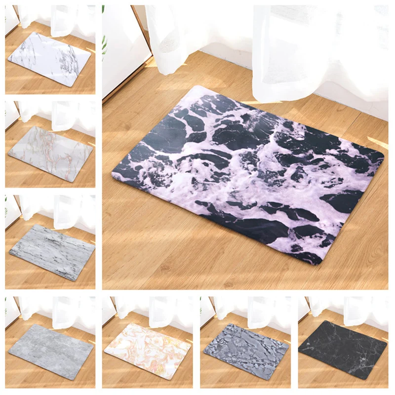 

Geometric Marble Kitchen Entrance Door Mat Flannel Carpet Doormat Black White Indoor Floor Mats Anti-Slip Rug
