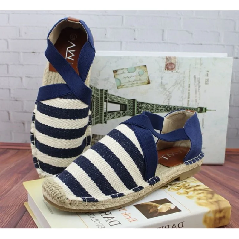 Летняя обувь с соломенной кладкой Женская дышащая без застежки на плоской