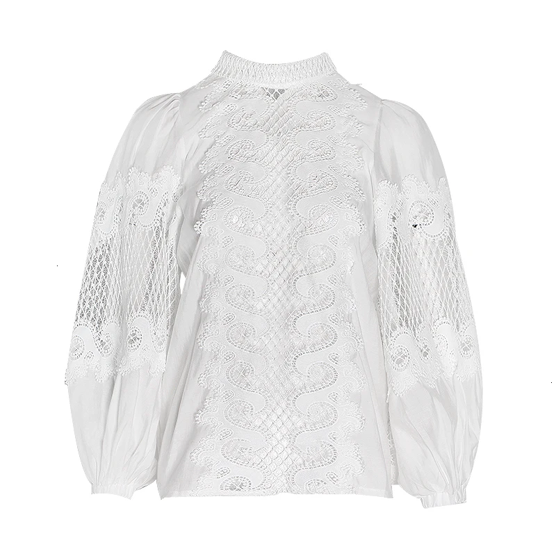 

Runway Designer Elegant Embroidery Women's Shirt Scarf Collar Lantern Sleeve Female Shirts Clothing Autumn Fashion Ruffle Blouse