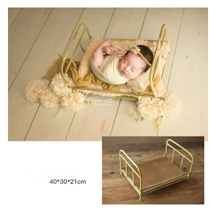 Реквизит для фотосъемки новорожденных, маленькая золотая кровать в стиле ретро, реквизит для фотосъемки новорожденных
