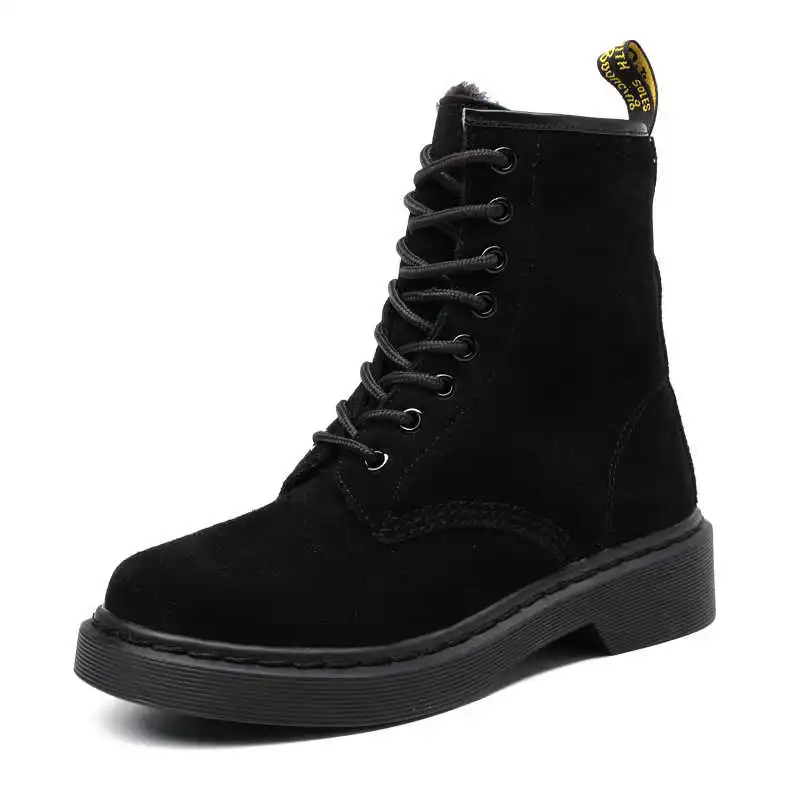 

Children's boots autumn and winter new flat bottom Plush warm Martin boots women's lace up round head women's boots leather